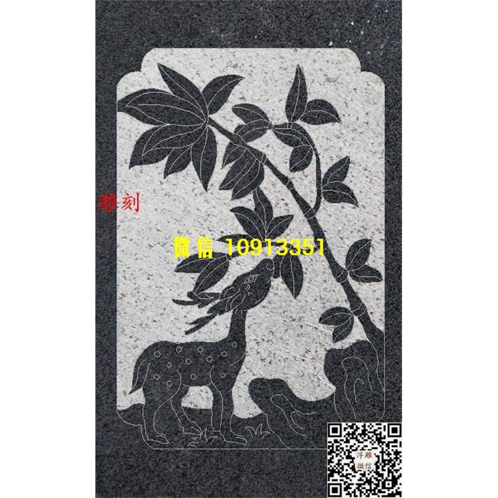 精雕图19鹿墓碑板精雕图线雕图线条图单线铣底图_电脑雕刻plt文泰矢量图精雕图浮雕图